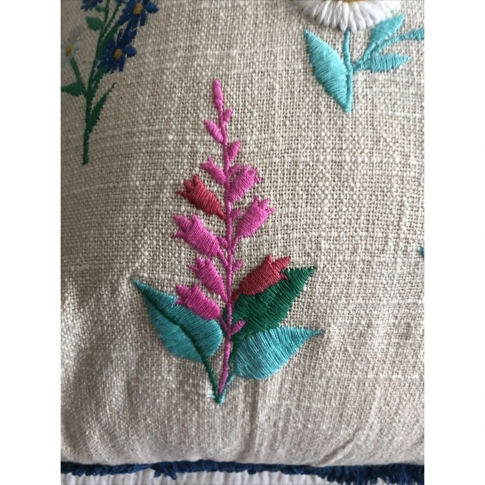 Embroidered Pillow Cover 20x20 Ivory W/Colorful Blessed Floral Zip Opening